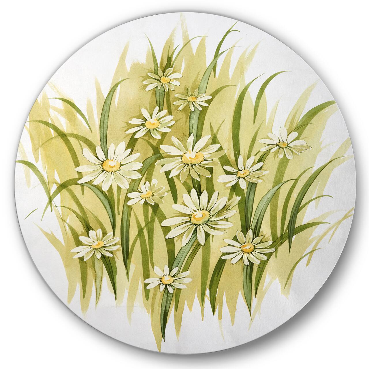 Designart - White Meadow Flowers - Traditional Metal Circle Wall Art